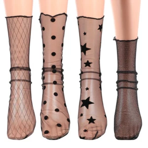 4 Pairs black sheer socks Socks Women Mesh Socks for Women Nylon Socks for - Picture 1 of 12