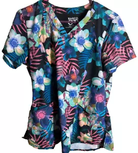 Barco One Women's/Nurses' Scrub Top Spring Floral Tropical Happy Top Medium - Picture 1 of 4