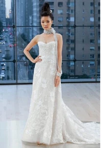 Ines Di Santo  wedding dress “Bryant”  tulle w/ Floral lace appliqué' Demi train - Picture 1 of 10