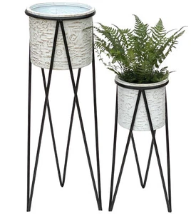 Blumenhocker mit Topf Metall Schwarz Weiß 2er Set Blumenständer Pflanzenhocker - Bild 1 von 5