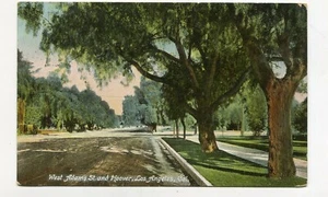 Early LOS ANGELES CA Postcard WEST ADAMS ST & HOOVER street view trees - Picture 1 of 2