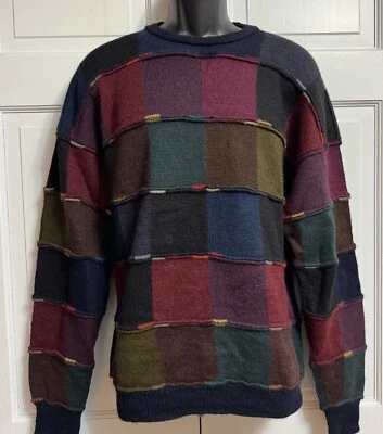 Vintage Peruvian Connection Sweater L Alpaca Mens Multicolor Patchwork Colorful - Image 1 of 4