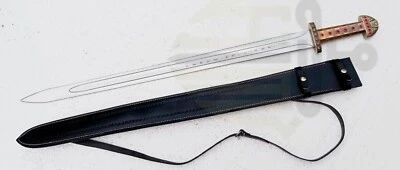 Carbon Steel Full Tang Viking King Sword of Ragnar & Bjorn w/ Black Leather Sht - Image 1 of 4