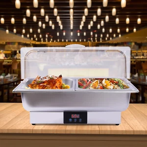Set buffet piatti elettrici mezza misura con coperchio per catering, buffet, festa US - Foto 1 di 16