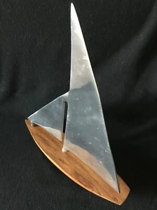 Nautical Sculpture Sailboat Wood Aluminum 14" Yacht Statue Decor - Picture 1 of 7