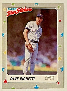 1988 Fleer Star Stickers #52 Dave Righetti New York Yankees - Picture 1 of 3