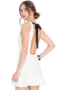 Womens Ladies Flared Hem Open Back White Mini Party Sexy Clubbing Dress Skirt - Picture 1 of 9