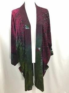SHIBORI WEST Silk Kimono Jacket Pink Green Geometric Pattern Handmade One Size - Picture 1 of 12