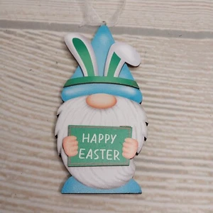 New! "Happy Easter" Bunny Gnome Ornament Sign Wood Decor Tier Tray Tag 3D - Picture 1 of 5