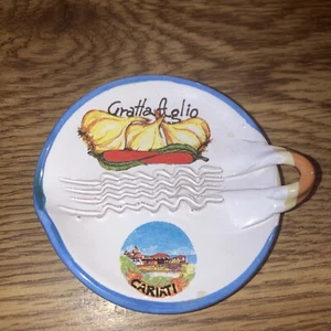 Gratta Aolio mini bandeja para servir platos, Cariati Souvenir 3"x3-1/2" Scuro Ceramica - Imagen 1 de 4