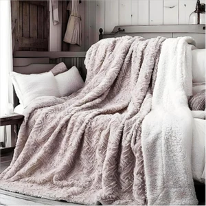Dada Bedding Lavender Grey Faux Fur Throw Blanket - Dreamy Geometric Embossed Sh - Picture 1 of 10
