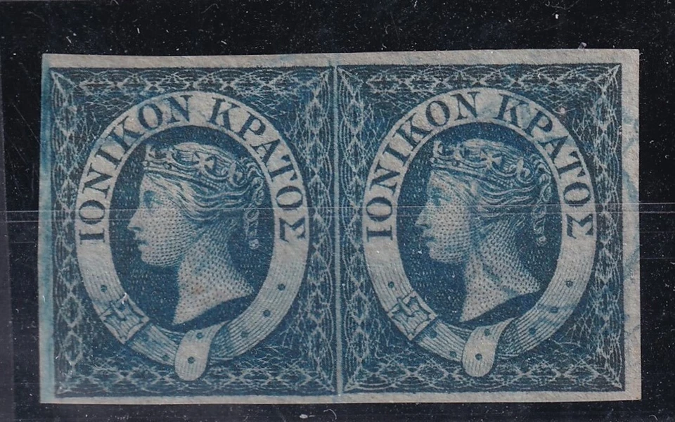 Grecia 1859 Islas Jónicas Regla Británica 1/2 d. Par azul usado Foto 1 de 1