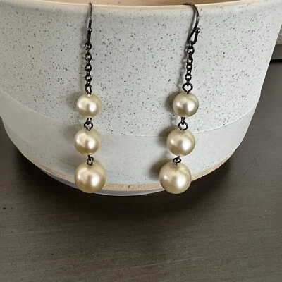 Triple Pearl Drop Dangle Earrings - Image 1 of 3