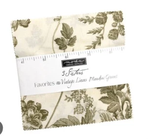 MODA NEW RANGE Vintage Linens Meadow Greens Charm Pack 42 x 5 inch Squares - Picture 1 of 4