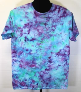Handmade Blue Purple ICE TIE DYE T-SHIRT Youth Size M 10/12 Gildan Heavy Cotton - Picture 1 of 16
