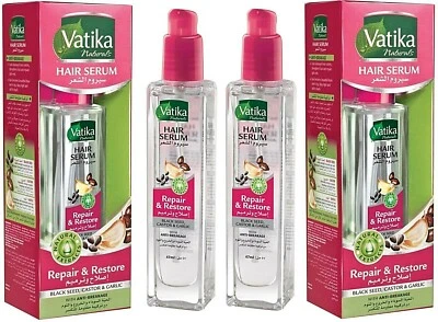 Suero capilar Vatika Naturals Repair&Restore con semilla negra, ricino y ajo 2 X47 ml Foto 1 de 4