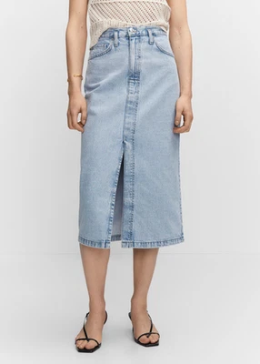 Mango Womens Denim midi-skirt Blue Size S NEW - Image 1 of 4