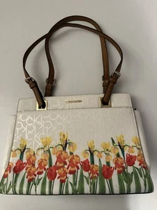 Calvin Klein Women's Printed Floral White Satchel Hand Bag Purse - Picture 1 of 8