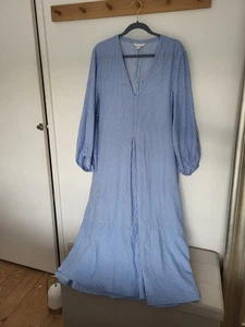 H & M Blue & White Summer Stripe Cotton Dress Sz L / 16/18 - Picture 1 of 9