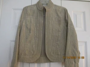 CHICO'S Sz 1 App.8 - Golden Tan Crinkle Textured Open Front Jacket WORN ONCE! - Picture 1 of 8