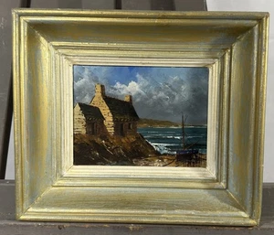 Ancienne huile sur toile signée : maison en bord de mer Bretagne Finistère ? - Imagen 1 de 8