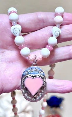LOVELY Sterling Silver Queen’s Conch Shell, Pink Rhodochrosite Heart Necklace - Image 1 of 4