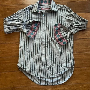Robert Graham Knowledge Wisdom Truth Shirt Men's M Gray Stripe Pattern - Picture 1 of 16