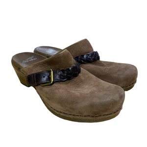 Dansko 10 EU 40 Melanie Brown Nubuck Suede Braided Comfort Mule Clog Brass Wood - Picture 1 of 14