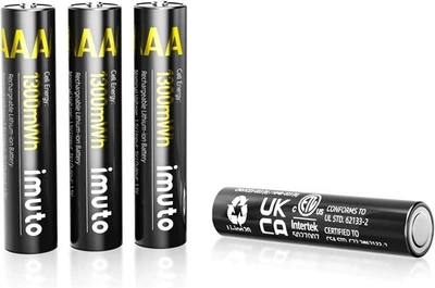 Paquete de 4 pilas recargables AAA de litio imuto, 1300 mWh 1,5 V salida constante Foto 1 de 4