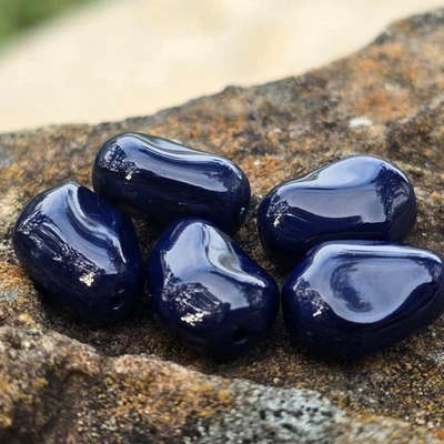 Vintage German Glass Beads 15mm - Deep Navy Blue Organic Nugget Shape - Lot of 5 - Image 1 of 3