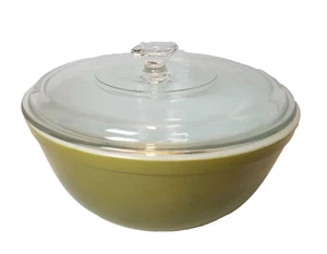 VTG Pyrex 403 Avocado Olive Verde Green Mixing Bowl 2 1/2 Qt w/ Lid USA Made - Picture 1 of 11