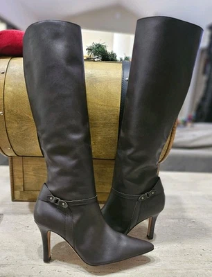 Manolo Blahnick темно коричневый каблук кожаный сапоги женский размер 9/39 шикарный! - Изображение 1 из 4