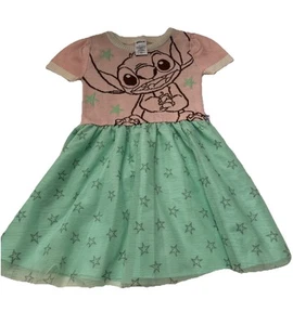 Disney Girls Dress Lilo Stitch Size 6 6X Star Print Pink and Green - Picture 1 of 4