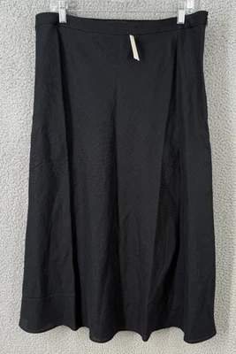 NEW TALBOTS Linen Midi Skirt Womens 14 Black A-Line Lined Side Zip - Image 1 of 4