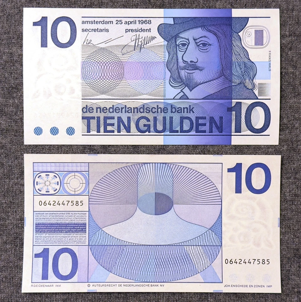 10 GULDEN UNC NETHERLANDS 1968 49-1A UNC BANKBILJET TIEN 10 GULDEN - Image 1 of 1