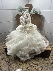 RARE 1959 Holland Mold Signed 25 Anniv Bride+Groom Wedding Cake Topper Bisque 9” - Picture 1 of 14