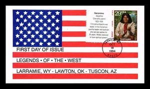 US COVER GERONIMO LEGENDS OF THE WEST FDC ALL OVER AMERICAN FLAG - Picture 1 of 2