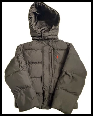 Polo Ralph Lauren Goose Down Coat Boys Small 8-10 Black Detachable Hood EUC - Image 1 of 4