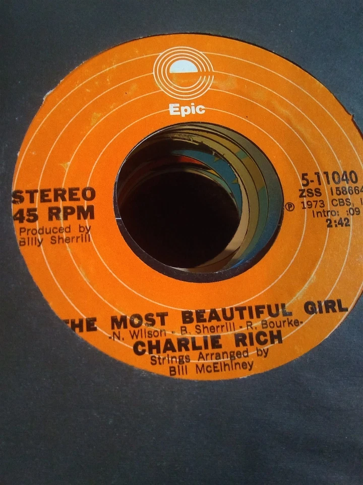 Charlie Rich, The Most Beautiful Girl ~ 1973 Epic 45 +sleeve Foto 1 de 1