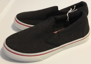 Black Slip-on Canvas Shoes Boys Size 11 Solid Elastic Band Padded Heel Cuff - Picture 1 of 13