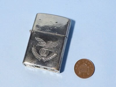 Vintage White Metal Lighter with Eagle Crest #JM - Image 1 of 4