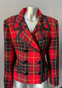 Giacca cappotto lana blazer doppiopetto tweed a quadri design M - Foto 1 di 8