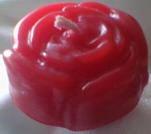 Red Small Wax Flower Rose Shaped Floating Candle Handmade In England