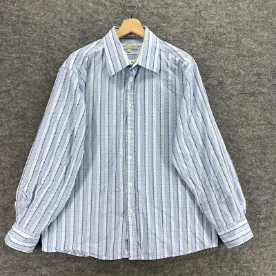 Eighty Eight Shirt Men L Large Blue Striped Button Up Long Sleeve Cotton Regular - Image 1 of 4
