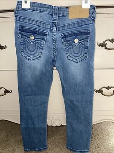 True Religion Boys 6 Denim Jeans Pants Blue Logo Stitching Horseshoe - Picture 1 of 7