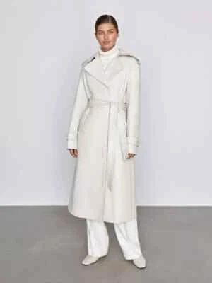 Women's Genuine Leather Long Coat Real Lambskin Stylish White Belted Trench Coat - Image 1 of 4