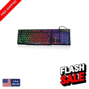 RGB Rainbow LED USB Wired Gaming Keyboard for PC – Mechanical Feel & 105 Keys - Picture 1 of 8
