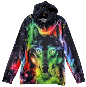 Funnycokid Wolf Face 3D Print Pullover Hoodie Sweatshirt Northern Lights Size XL - Picture 1 of 9