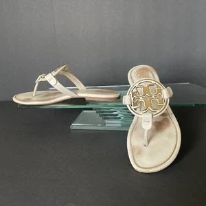 Tory Burch Women's Metal Miller Bleach Gold Calf Leather Sandal US 7.5 - Picture 1 of 13