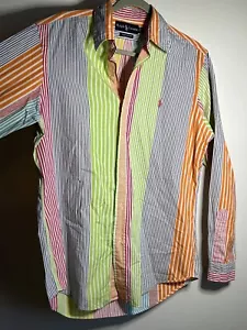 Ralph Lauren Button Up Shirt Medium Custom Fit Multicolor Striped Colorful Mens - Picture 1 of 8
